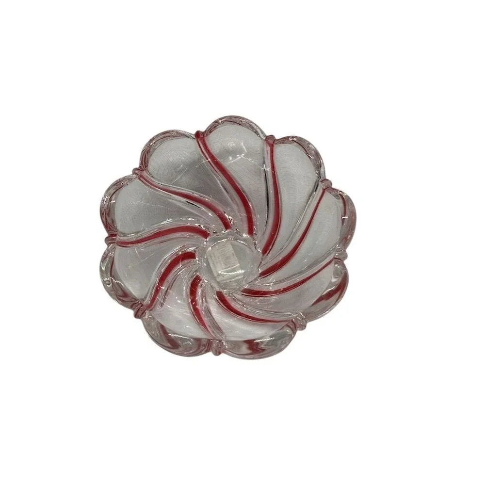 Vintage Mikasa Red Swirl Glass Bowl with Ruffle Edge Holiday Decor